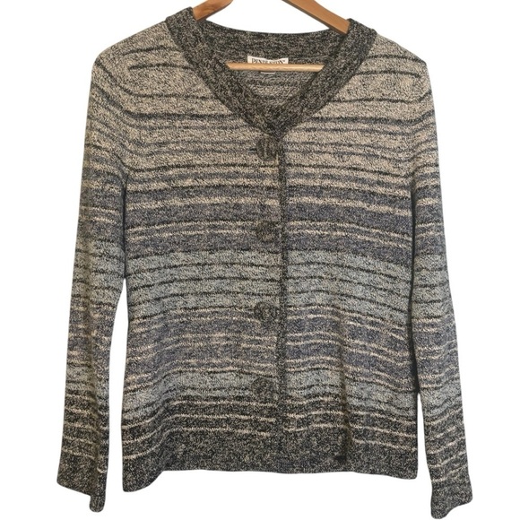 Pendleton Wmns‎ Gray Blue Striped Knit Cardigan Sweater Medium Coastal Grandma - Picture 1 of 10
